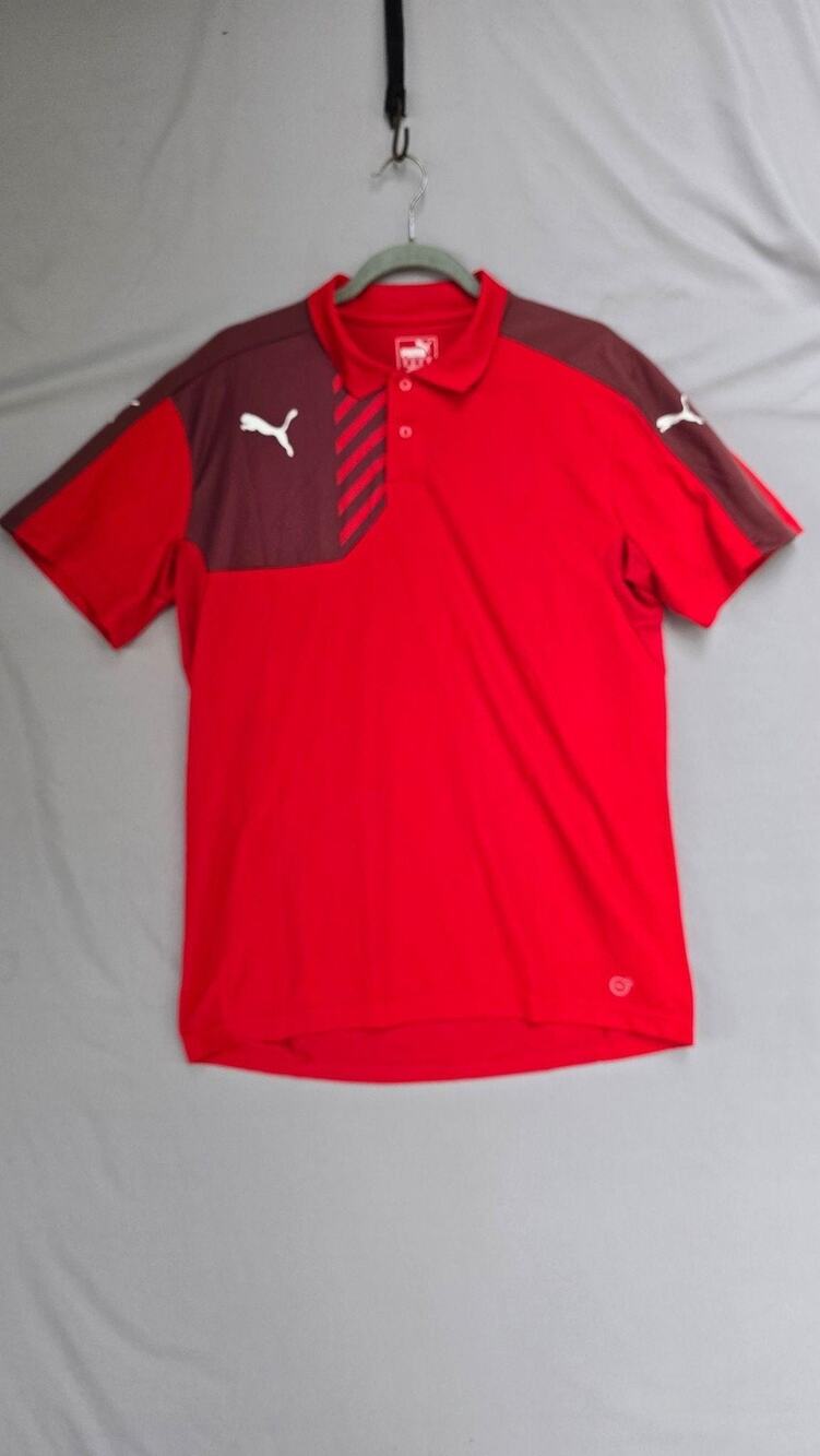 PUMA Golf Polo Shirt Mens XL Red Cool Cell Stripe Short Sleeve Performance Logo